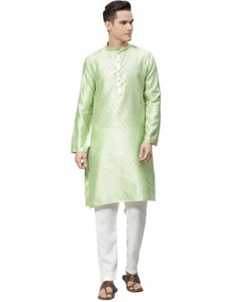 Luxrio Kurta for Men Cotton Silk Blend Self Work Embroidered Long Green Size 40