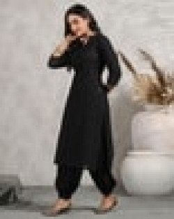 Women Cotton Straight Kurta with Mandarin Collar