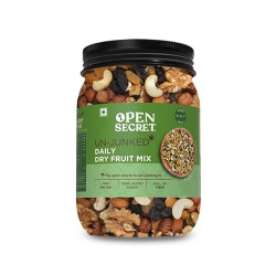 Open Secret Premium Daily Dry Fruit Mix | 6 in 1 Mixture | Mixed Nuts with Dry Fruits | Cashews | Almonds | Pista | Walnut | Green & Black Raisins | Healthy Snacks | Reusable Jar (1000g)