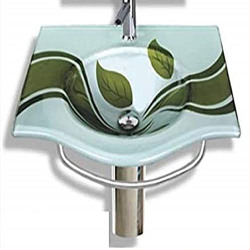 Wash Basin/Glossy Finish/Bathroom Sink/Vessel Sink Glass Wash Basin 15x18 Inches with Steel Stand (Product No :- 030) Wall Hang for Bathroom/Washroom