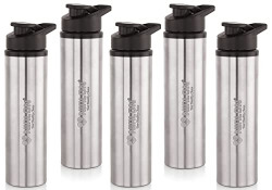 NIRLON Eco Sipper Stainless Steel Single Wall Water Bottle with Flip Cap/Fridge Refrigerator Bottle/ 100% Leak Proof/Office Bottle/School Bottle, 900 ML, Set of 5