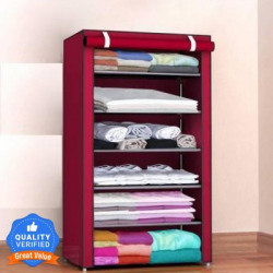 Flipkart Perfect Homes Studio Carbon Steel Collapsible Wardrobe(Finish Color - MAROON, Pre-assembled)