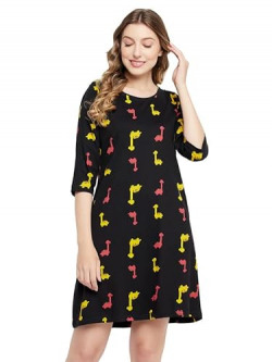 Clovia Women's Cotton Knee Length Casual Nightgown (NS1489D13M_Black_M)