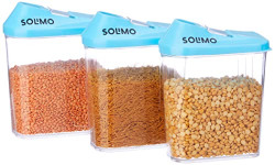 Amazon Brand - Solimo Plastic Storage Containers with Sliding Mouth (Set of 3, 750ml, Blue)
