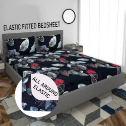 Panipat Textile Hub 210 TC Cotton King 3D Printed Fitted Bedsheet