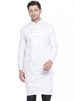 VASTRAMAY Mens Cotton Linen White Kurta - Timeless Elegance for Festivals & Events | Plain Solid Full Sleeves Mandarin Collar Kurta | Classic Design, Premium Comfort, and Versatile Style