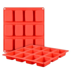 SR 12-Cavity Silicone Mould for Soap Making, Loaf, Muffins - Pack of 1, Red