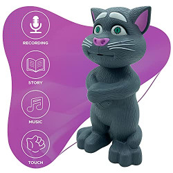 NHR Intelligent Talking Tom Cat, Speaking Robot Cat Repeats What You Say, Touch Recording Rhymes and Songs, Musical Cat Toy for Kids (3+ Years, Grey)