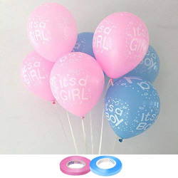 AMFIN Pink & Blue Baby Shower Balloons with Curling Ribbon / Its A Boy and Its A Girl Combo for Welcome Baby Party Decoration (Pack of 30)