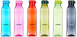 Amazon Brand - Solimo Premium Plastic Water Bottle Set | Square Body | Set of 6 |Multi Color | 1000 ml