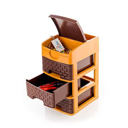 Primelife Multipurpose Plastic Drawer System Organizer Rack & Storage Drower (20 * 17 * 29 cm) - Small Size (3 XL - Dark Brown)