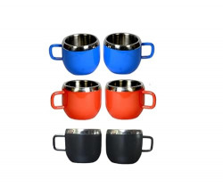 Dynore Stainless Steel Double Wall Colorful Apple Tea Cups- Set of 6 90 ml Each