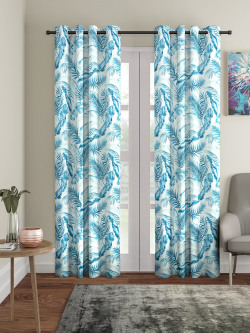 Cortina White & Blue Set of 2 Digital Printed Door Curtains
