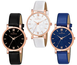 THE SHOPOHOLIC ANALOG BLACK WHITE BLUE DIAL COMBO LADIES WATCHES WATCH FOR WOMENS AND GIRLS PACK OF 3