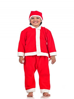 BookMyCostume Santa Claus Dress Set of 4 (Jacket, Bottom, Bag, & Cap) Kids & Adults Christmas Costume 8-10 years