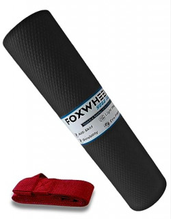 FOXWHEEL 4MM Thick, Light Weight with Anti-Slip Dual Side Embossed Yoga Mat with Carrying Strap For Men aand Women (4MM, Black)