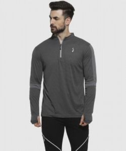 CAMPUS SUTRA Self Design Men Mandarin Collar Grey T-Shirt