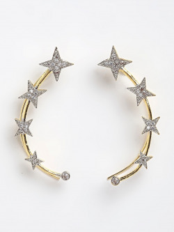 DressBerry White American Diamond Star Shaped Ear Cuff Earrings