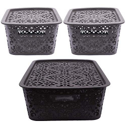 Cutting EDGE Turkish Basket (1 x Medium, 2 x Small) with Lid for Storage Baskets For Fruit Vegetable Bathroom Stationary Home Basket with Handle (Brown)