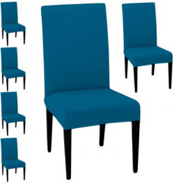 HOTKEI Polycotton Plain Chair Cover(Airforce Blue Pack of 6)