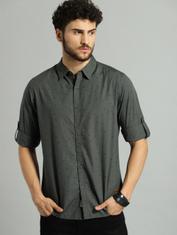 Roadster Men Charcoal Grey Regular Fit Printed Casual Sustainable Shirt