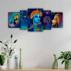 saf Radha Krishna Large Set of 5 Digital Reprint 18 inch x 42 inch Painting(Without Frame, Pack of 5)
