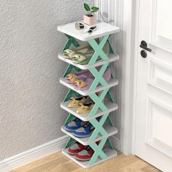 QONETIC 6 Layer shoes rack for home plastic, Adjustable Shoe stand organizer stackable storage bedroom entryway slots shelf footwear rack, Multi-Purpose durable plastic (Six L Shoe Rack)