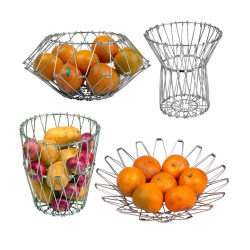 SUZEC STAINLESS STEEL MULTIPURPOSE FOLDING FRUIT BOWL AND VEGETABLE BASKET FOR KITCHEN, DINING OR CENTER TABLE, FLEXIBLE 8 SHAPES WIRE WASH KITCHEN,DINING TABLE,HOME .(SILVER COLOR) 1 PIECE
