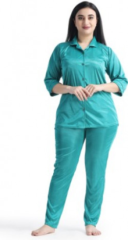 NIGHT KEYS Women Solid Light Green Night Suit Set