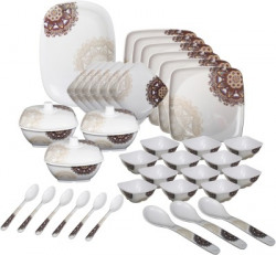 Hamlay Pack of 40 Melamin Brown Abstract Dinner Set(Brown, White)
