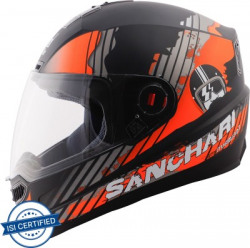 Steelbird SBA-1 Sanchari Full Face ISI Certified Helmet Fitted Clear Visor Motorbike Helmet(Matt Black Orange with Clear Visor)