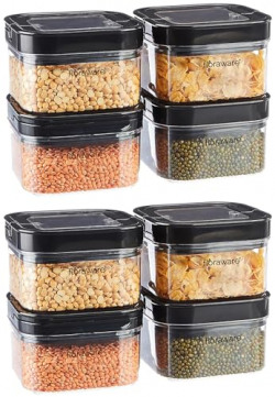 Floraware Food Safe Plastic Multiuse Square Lock & Lock Airtight Container,Multipurpose Jar, Grocery Container, BPA Free, 450 ML (Black, 2)