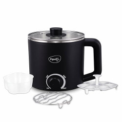 Pigeon by Stovekraft Swift Multi-Cook Kettle 1.5L, Egg Rack - Black | Double Layered | Food Grade Stainless Steel Inner wall | Glass Lid | Auto Shut-off