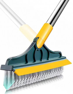 2 in 1 Cleaning Floor Scrub Brush Floor Brush Scrubber with Long Handle Grout Brush Scrape V-Shape Stiff Bristle Cleaning Brush with Squeegee 120Rotating Tile Brush for Bathroom Kitchen