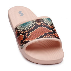 SOLETHREADS CLAIRE Printed Slides| Fashionable| Breathable | Stylish | Anti-Skid | Durable | Cushioned | Comfortable | Technical Utility |Premium Slides for Women Indoor and Outdoor | PEACH | 6UK