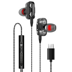 AMAZON BASICS A4 IN-EAR TYPE C WIRED EARPHONES WITH MIC,TANGLE FREE CABLE,6MM DRIVERS,IN LINE MIC&VOLUME CONTROLLER (BLACK)|ONLY FOR SELECT MODELS OF HUAWEI/XIAOMI/OPPO/VIVO/IQOO/REALME/ONEPLUS