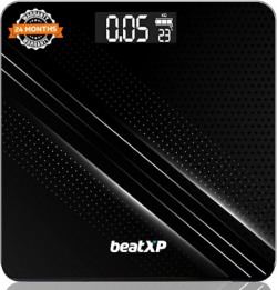 beatXP Gravity Digital Weight Machine For Body Weight |Thick Tempered Glass|LCD Display Weighing Scale(Black)