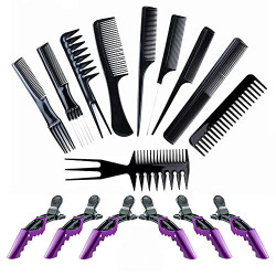 ELITEWAVE 16Pcs Hair Combs Set for Women Men10Pcs Hair Combs and 6Pcs Hair Clips, Rat Tail Combs, Teasing Combs,Barber Combs,Styling Combs,Can Meet Your Different Needs,Comb Set for Hair