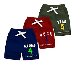 x2o Cotton loopkint Boys Shorts with Drawstring and Pockets (Pack of 3)(RED)(3to4 Years)