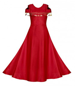 Fashion Dream Girl's Fit and flare Maxi Dress(Red_5-6 Years_Girl Sequence dress_Red 5-6 Year)