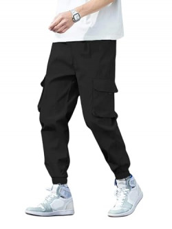 MEN CARGO || MEN CARGO PANTS || MEN CARGO PANTS COTTON || CARGOS FOR MEN (TP-20-24) (S, BLACK)