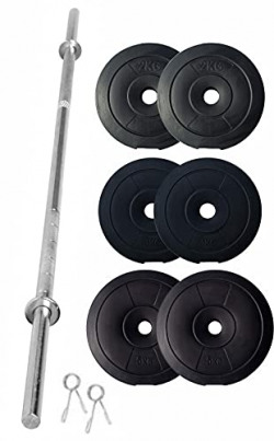 FITBOX SPORTS HOME GYM - W/A BARBELL ROD & WEIGTH PLATES 20KG (2KG X 2 + 3KG X 2 + 5KG X 2), BLACK (9506)