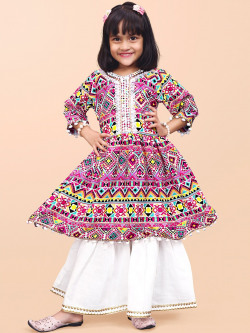 BAESD Girls Geometric Printed A-Line Kurta With Sharara
