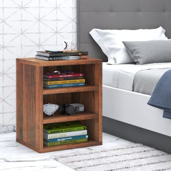 Klaxon Statice Modern Wooden Three Drawer Storage Cabinet Side Table with Two Fabric Box, Walnut and Beige
