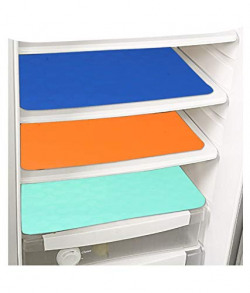 PrettyKrafts 3 PCS Refrigerator Mats, Fridge Shelf Mats, Kitchen Shelf Liners, Drawer and Cabinet Liners, Washable Table Placemats, Easy to Clean Multipurpose Mats (1Light Blue+ 1Blue+ 1Orange)
