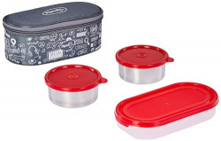 Pigeon Lunch Box Fresh Meal Stainless Steel Insulated Tiffin Box | Executive, School, Travelling| Pack of 3 - Grey (2 Year Warranty)