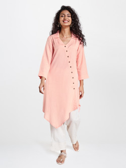 GLOBAL DESI ECO VERO WOMEN PEACH SOLID ASYMMETRIC TUNIC