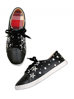 WALKTRENDY WOMENS SYNTHETIC BLACK LACE-UP SNEAKERS - 8 UK (WTWCS57_BLACK_41)