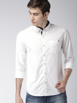 HIGHLANDER MEN WHITE SLIM FIT SOLID CASUAL SHIRT