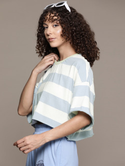 The Roadster Lifestyle Co. Striped Drop-Shoulder Sleeves Pure Cotton Boxy T-shirt